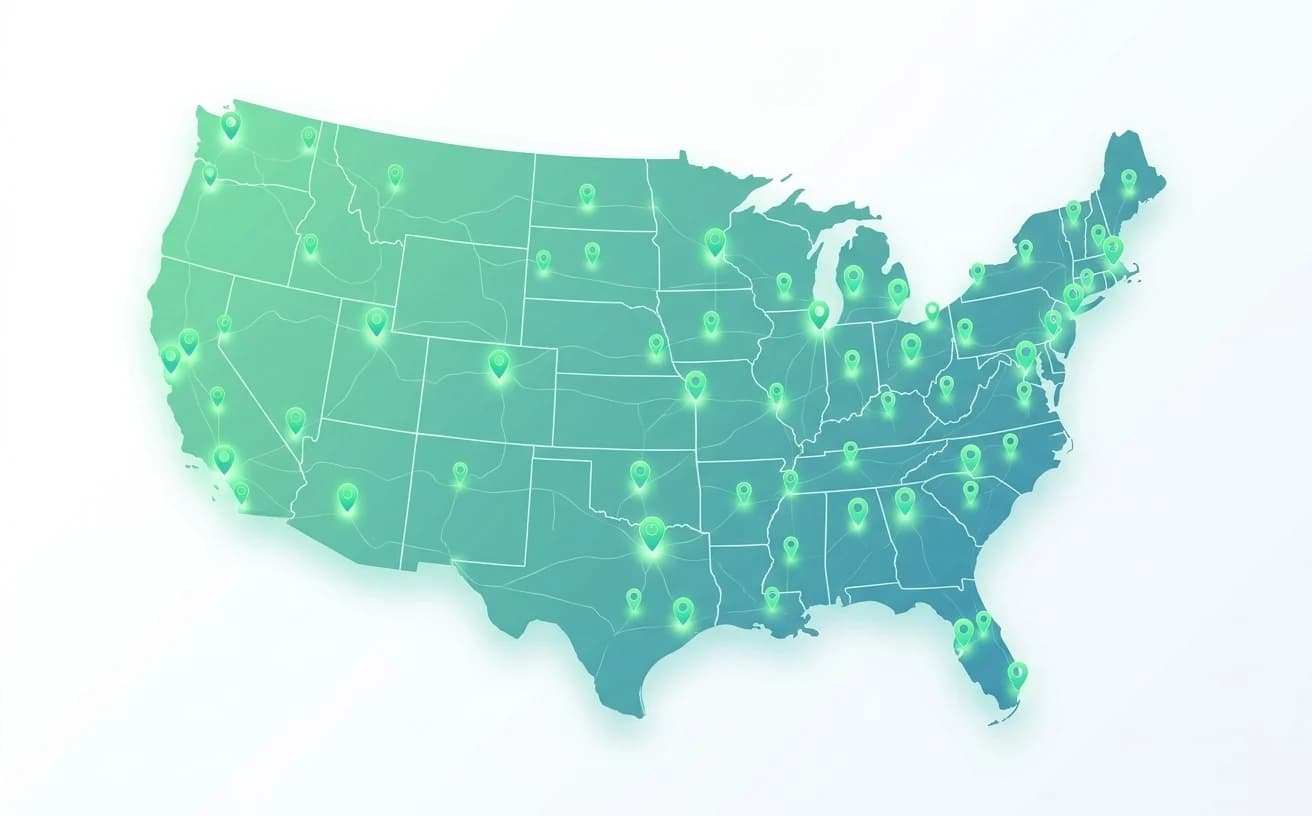 Map of the United States showing Ultimate Dumpsters coverage across every region
