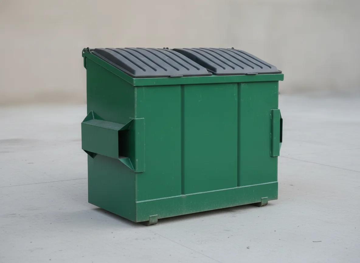 Unbranded 4-yard front-load commercial dumpster with black lids