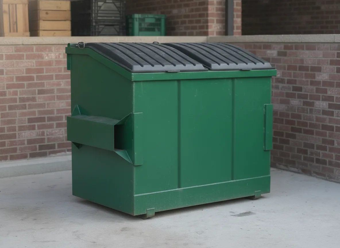 Unbranded 8-yard front-load commercial dumpster with black lids