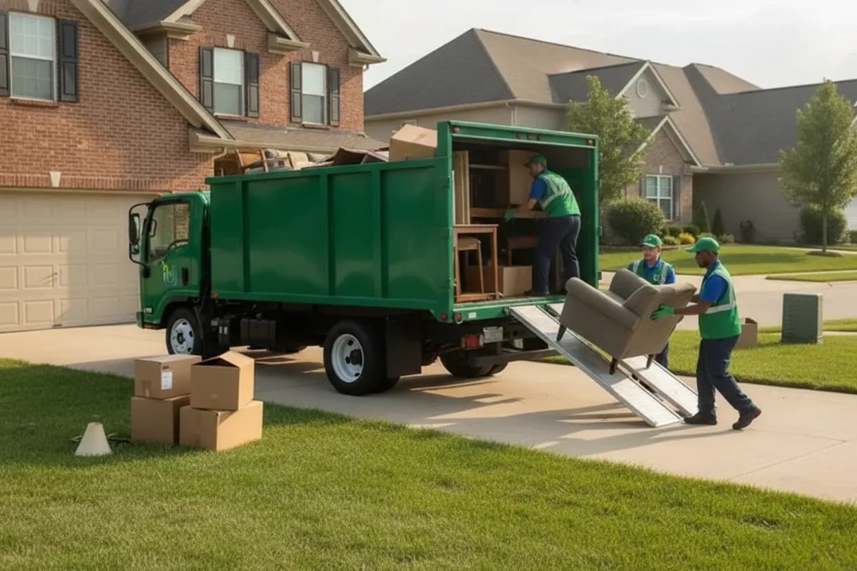 Junk removal crew carrying furniture out of a home during an estate cleanout