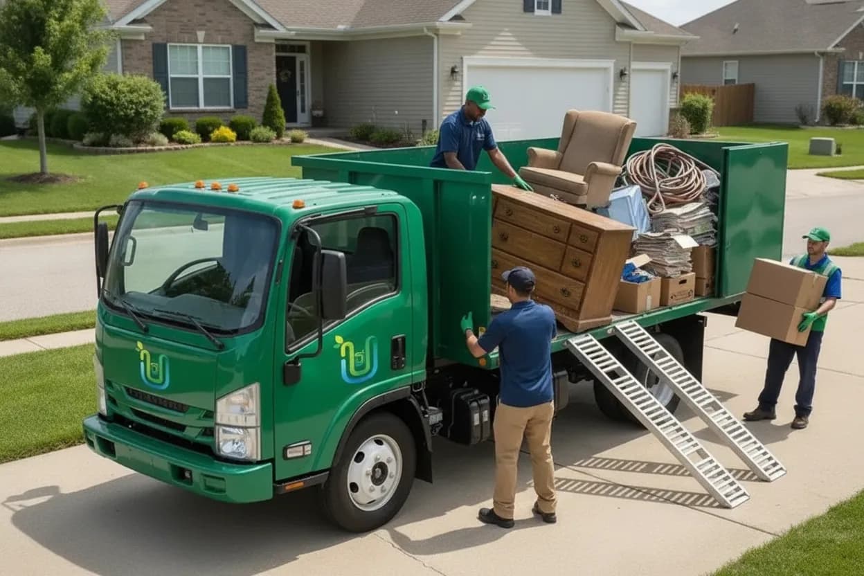 Junk removal crew clearing left-behind belongings from a vacant property