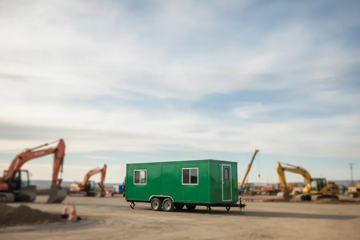 Portable office trailer at a remote work site far from permanent buildings