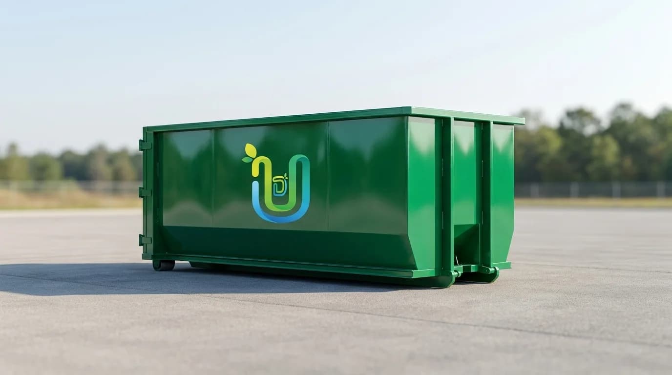 Ultimate Dumpsters emerald-green roll-off dumpster on a clean lot, a professional service comparison
