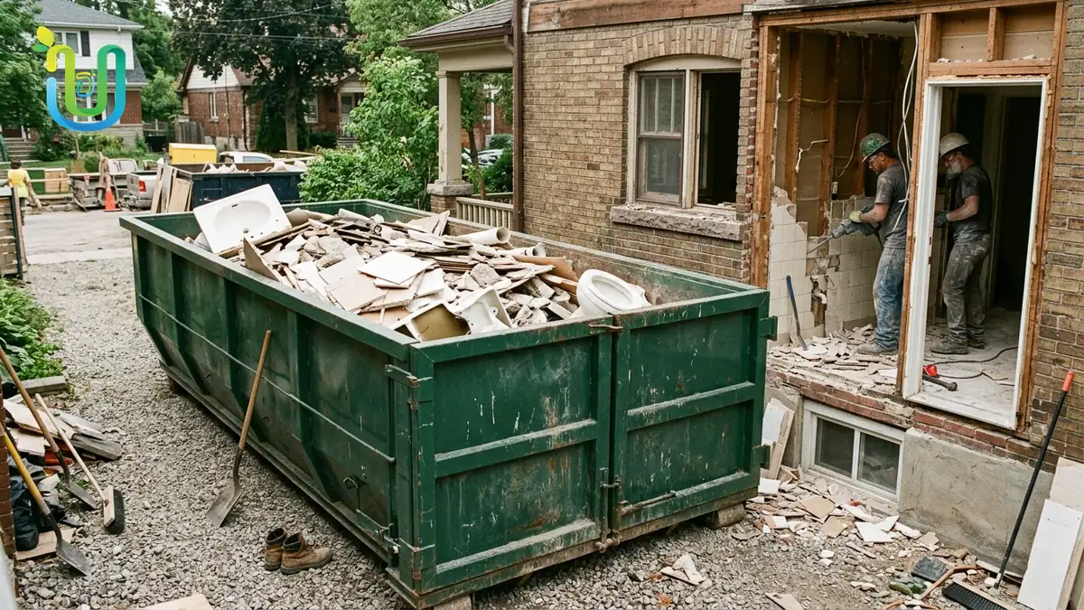 Bathroom remodel demolition debris and dumpster rental