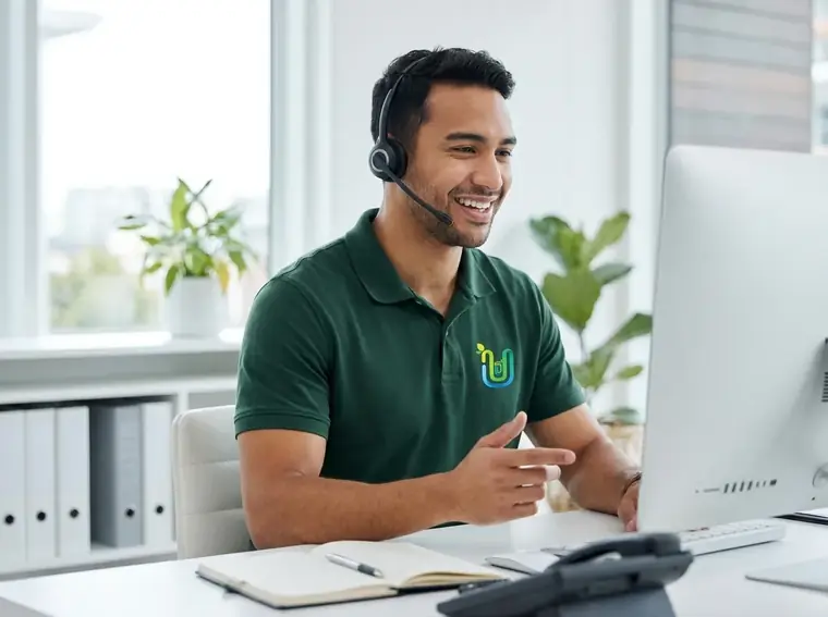 Ultimate Dumpsters live agent on a headset, ready to take your call