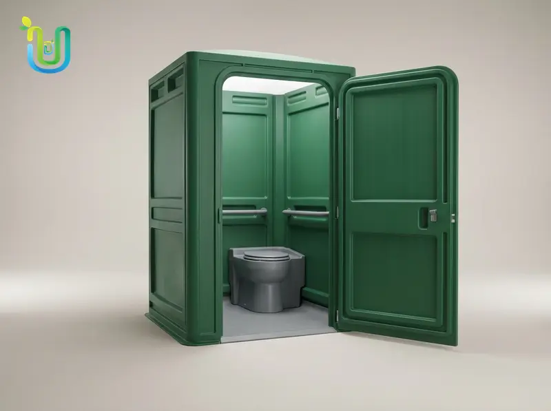 ADA-Accessible Portable Toilet - roll-in interior with grab rails