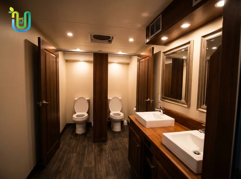 Luxury Restroom Trailer - inside: porcelain, vanities & climate control