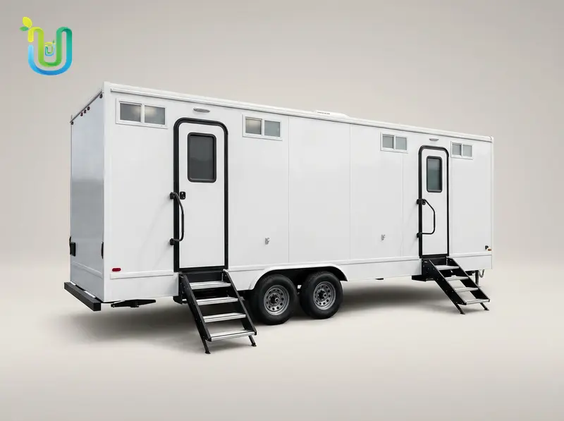 Luxury Restroom Trailer - full side profile, two private entrances